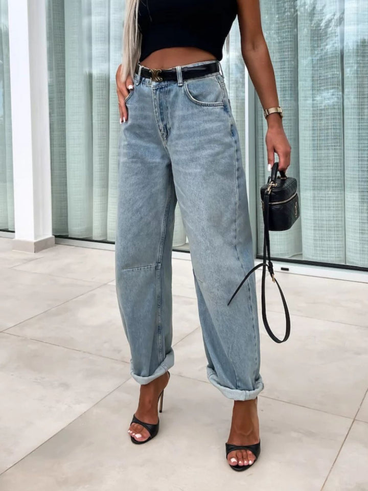 Chic High Waist Wide Leg Denim Pants