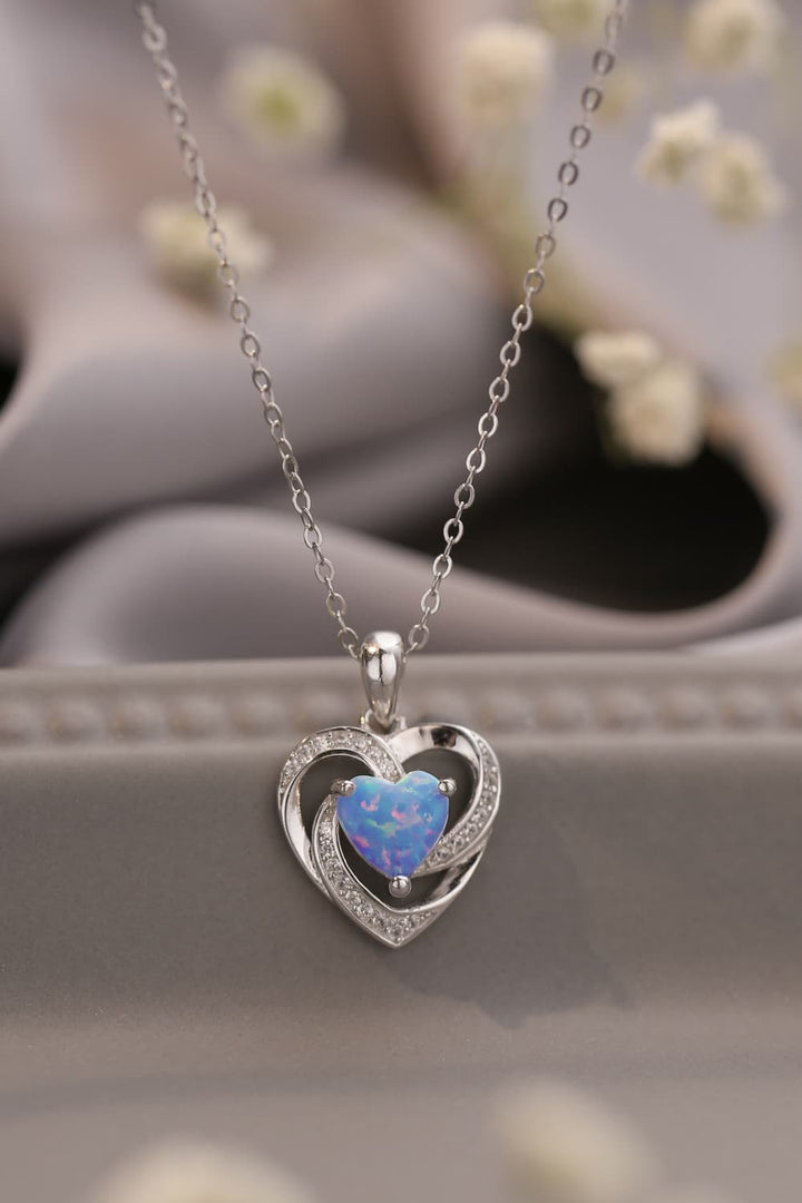 Stunning Opal Heart Pendant Necklace in Sterling Silver