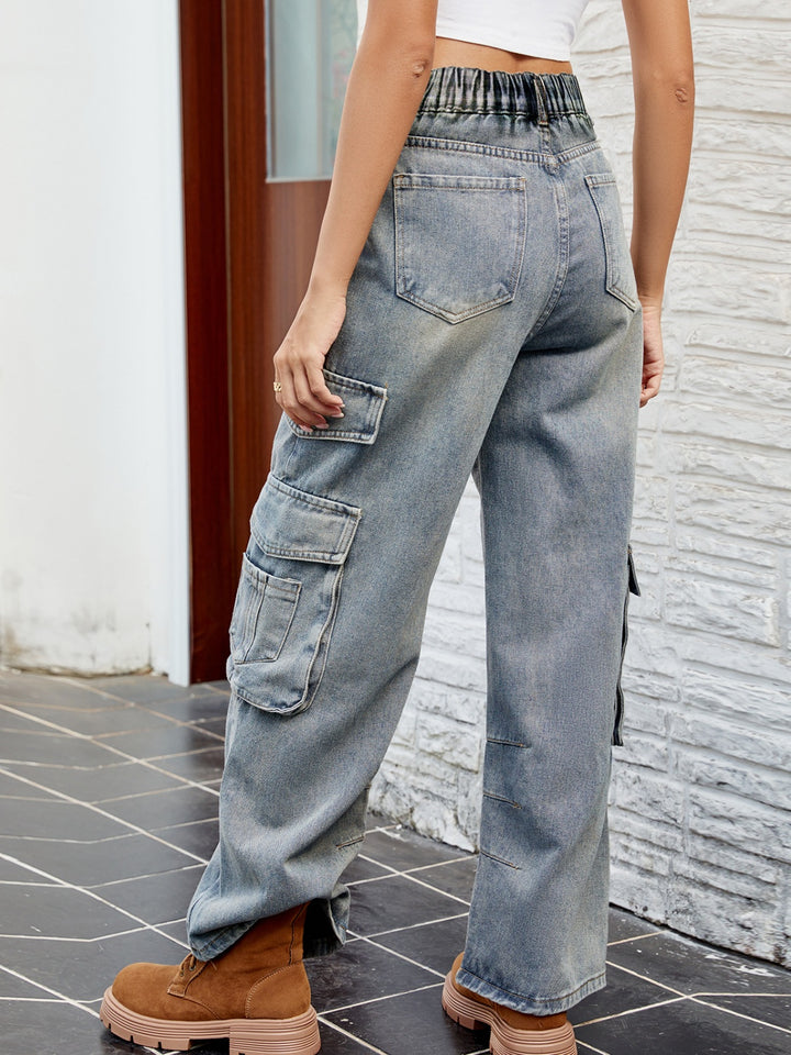 Stylish Washed Jeans with Convenient Pockets for Women