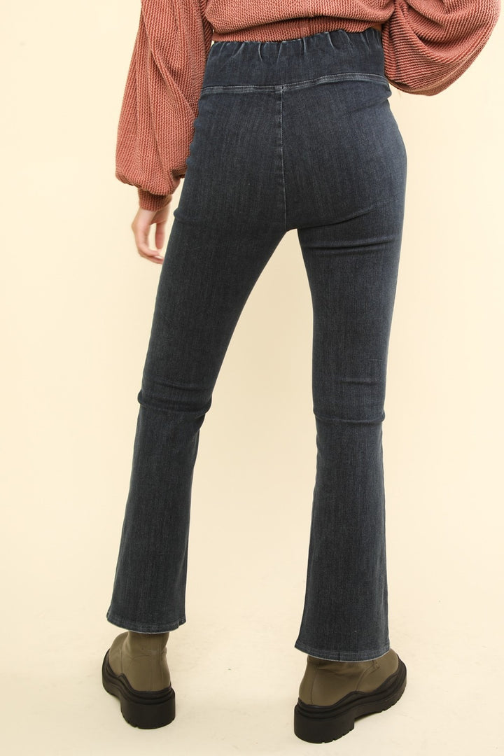 Chic Crossover Denim Leggings with Flared Legs for Women