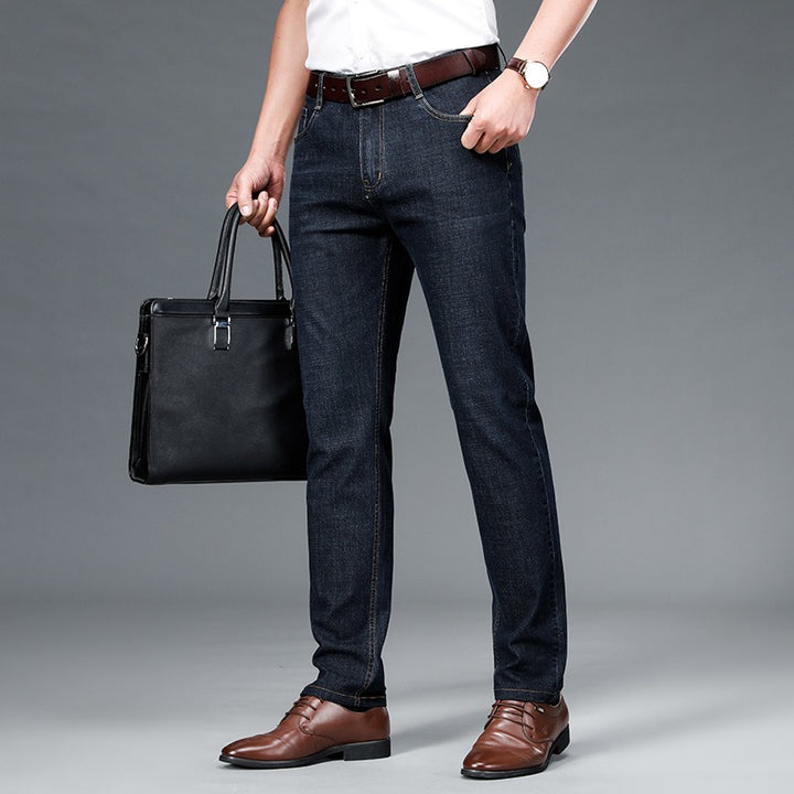 Men's Relaxed Fit Mid-Rise Straight-Leg Cotton Jeans for Comfort