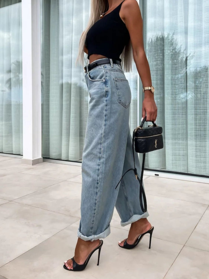 Chic High Waist Wide Leg Denim Pants