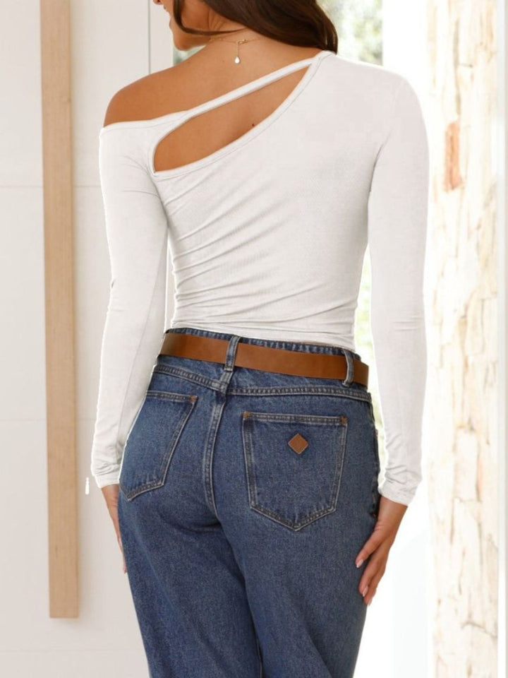 Cutout Asymmetrical Neck Long Sleeve T-Shirt for Women