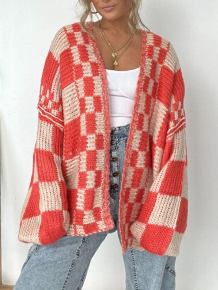 Plaid Open Front Long Sleeve Cardigan for Women Fashion