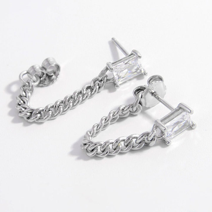 925 Sterling Silver Zircon Chain Earrings for Elegant Style