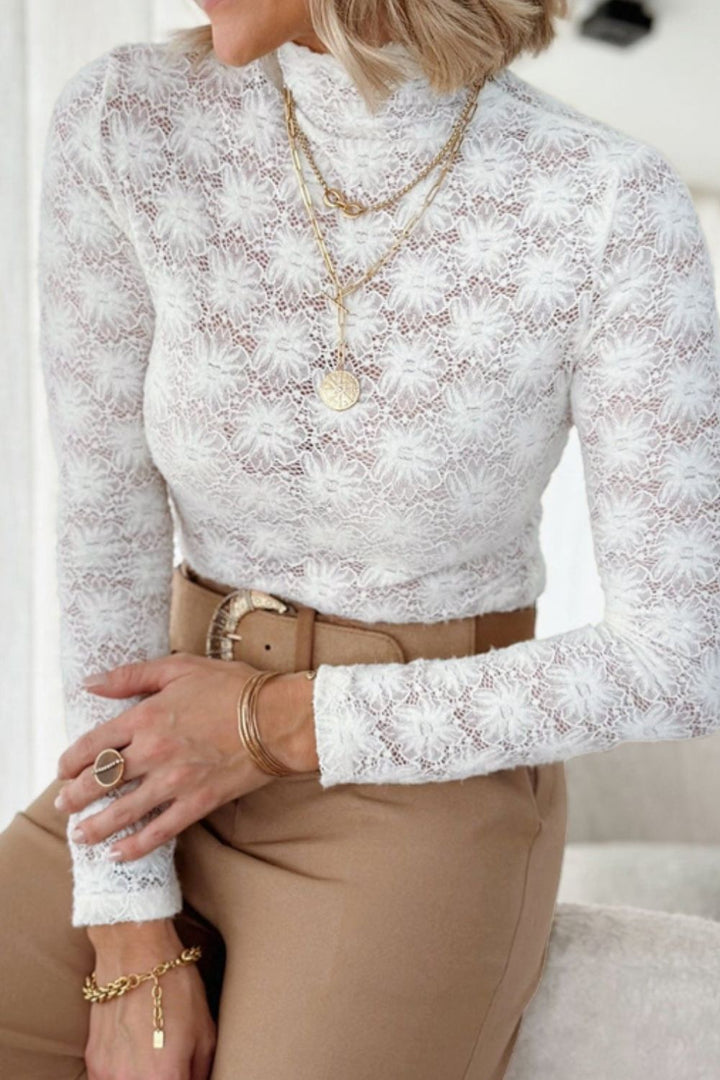 Mock Neck Long Sleeve Lace Top for Elegant Styling
