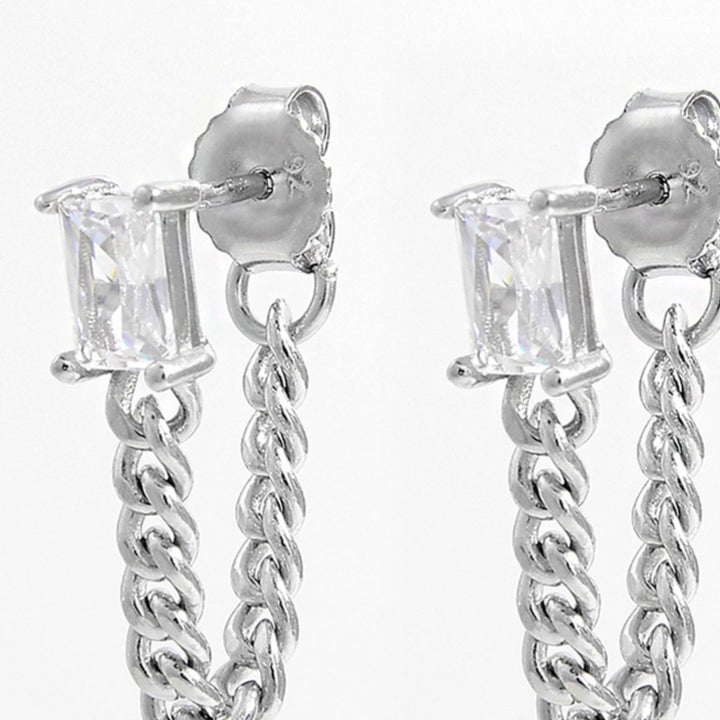 925 Sterling Silver Zircon Chain Earrings for Elegant Style