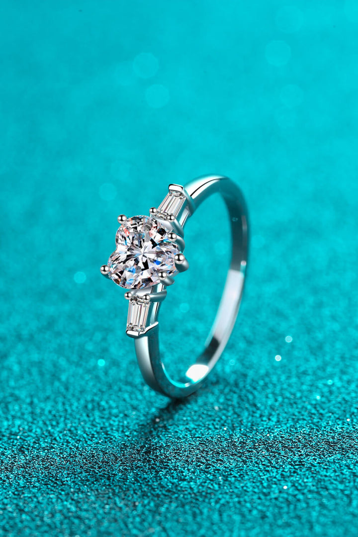 1.2 Carat Moissanite Heart Ring in Sterling Silver Design
