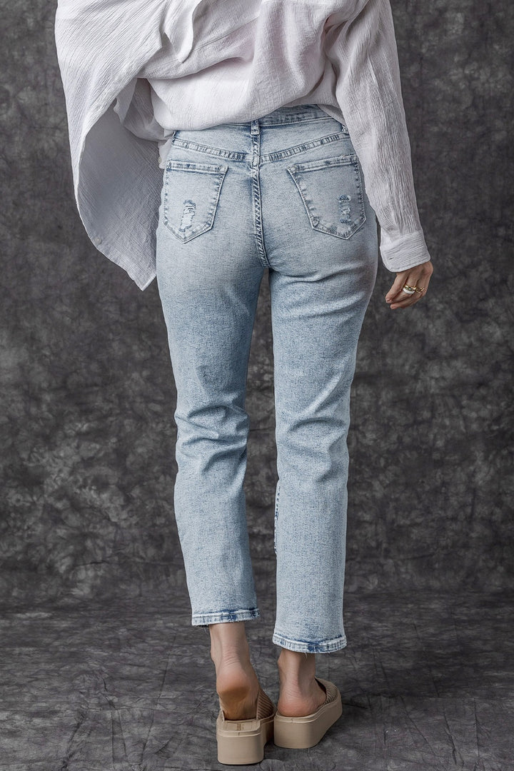 Chic High Waist Distressed Denim Pants for Trendy Style