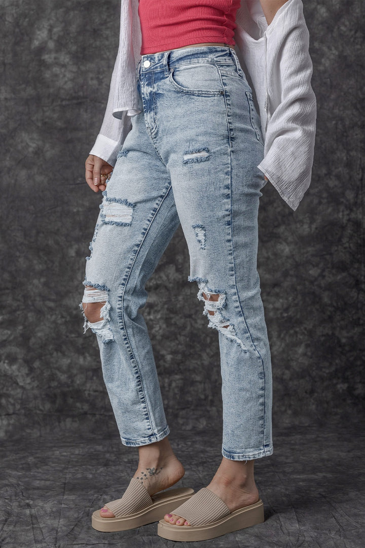 Chic High Waist Distressed Denim Pants for Trendy Style