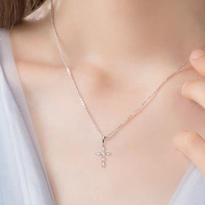 925 Sterling Silver Moissanite Cross Pendant Necklace Gift