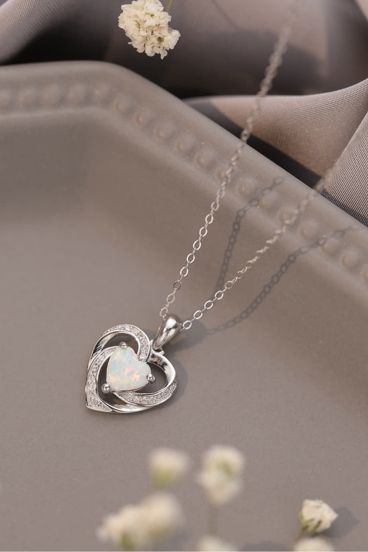 Stunning Opal Heart Pendant Necklace in Sterling Silver