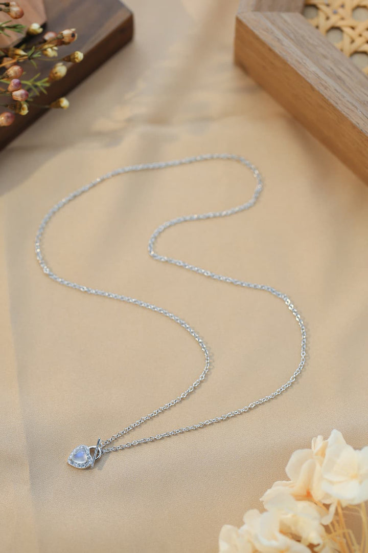 Moonstone Heart Lock Pendant Necklace in Sterling Silver