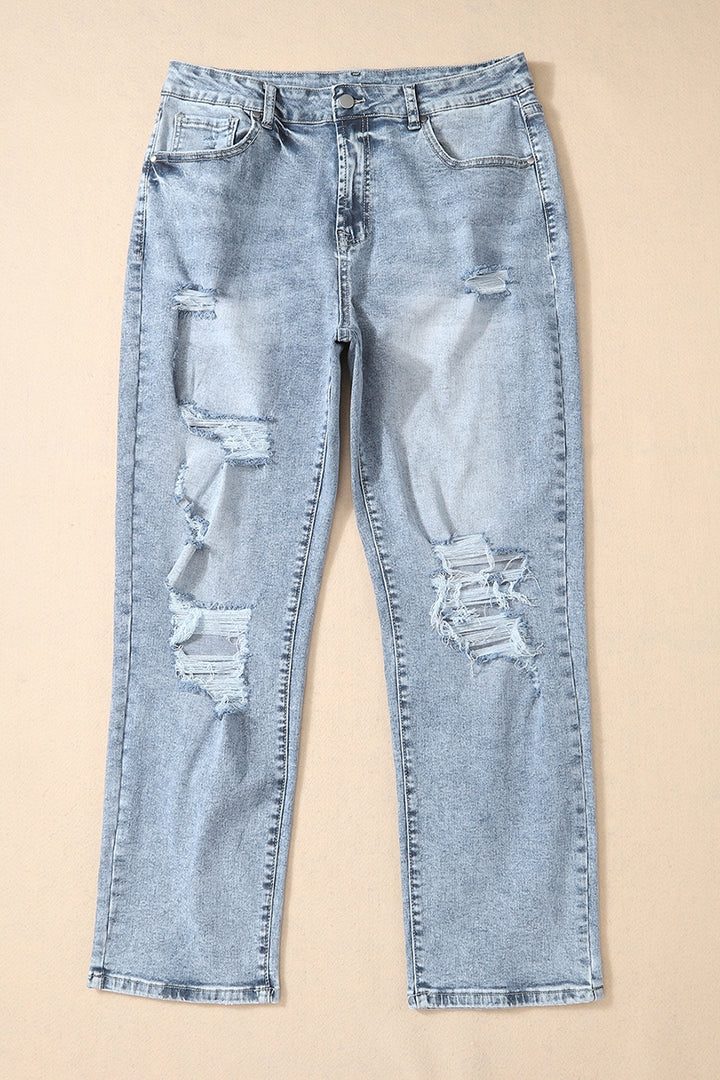 Chic High Waist Distressed Denim Pants for Trendy Style