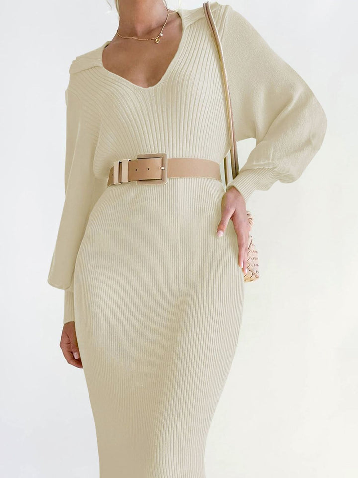 Perfee Tied Long Sleeve Wrap Sweater Dress for Women
