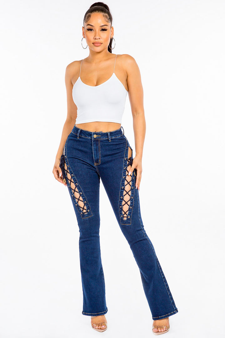 Lace-Up High Rise Denim by American Bazi for Women
