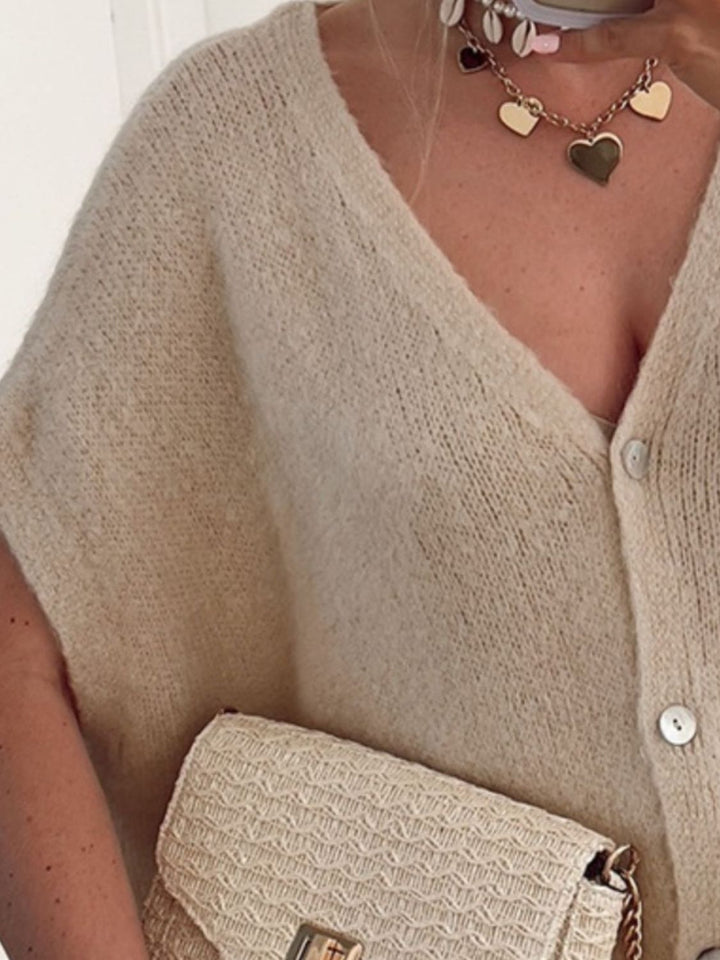 V-Neck Button Up Short Sleeve Cardigan for Stylish Comfort