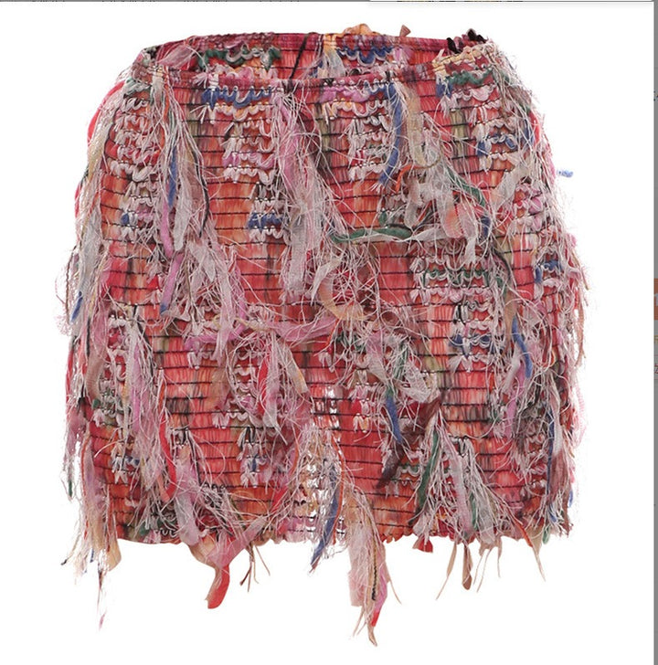 Chic Custom Striped Mini Skirt with Tassels for Summer