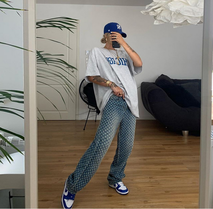 Trendy Plaid Cut-Out High-Waisted Hip Hop Jeans for Women