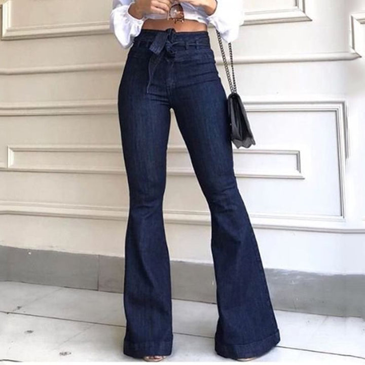 High-Waisted Women's Vintage Flared Denim Jeans in Blue