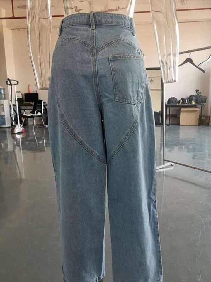 Heart-Shaped Diamond Hollow Out Loose Fit Ankle Jeans