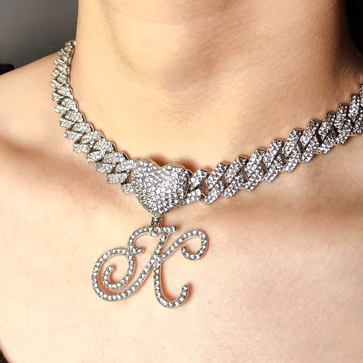 Cuban Heart Initial Jewelry Set