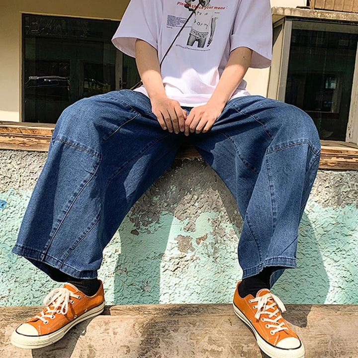 Men's Relaxed Fit Ankle-Cut Wide Leg Denim Pants for Style