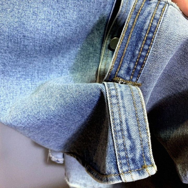 Chic Women's Distressed Denim Jacket with Stylish Waist Shirt