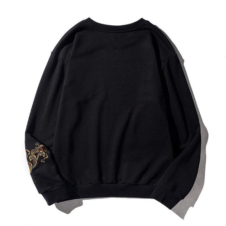 Embroidered Koi Design Heavy Industry Cotton Pullover Sweatshirt