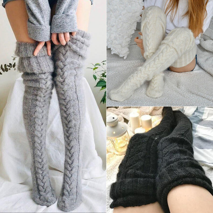 Knee-High Knit Stockings for Women Cozy Wool Pile Winter Wear