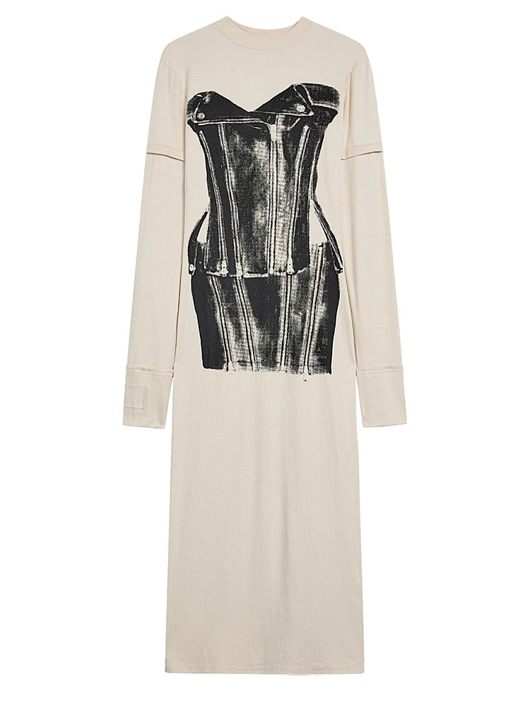 Vintage Elegance Apricot Print Women's Dress for All Occasions