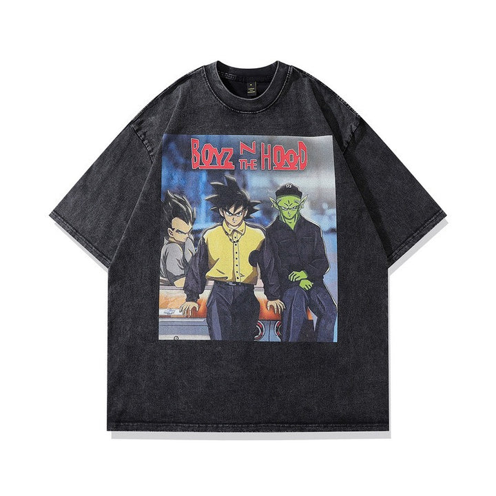 Retro Washed Cotton Hip Hop Tee for Men Trendy Style