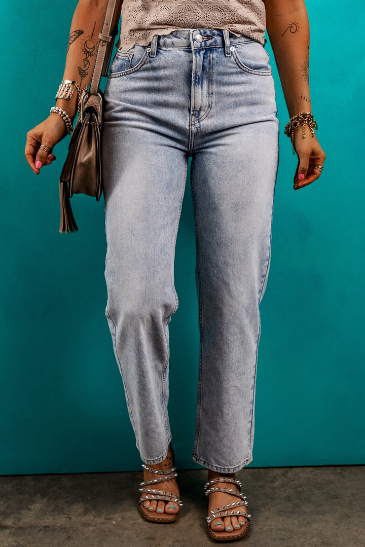 Chic Mid-Rise Denim Pants with Functional Pockets for Women