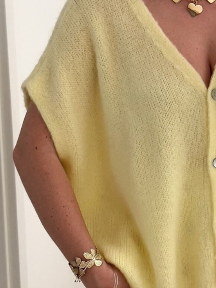 V-Neck Button Up Short Sleeve Cardigan for Stylish Comfort