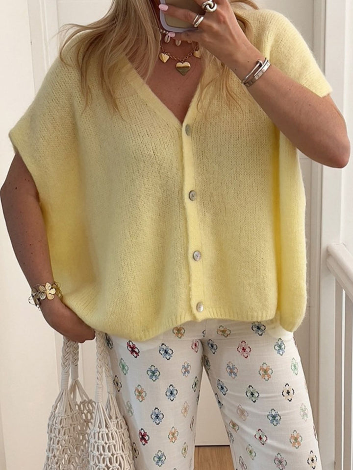 V-Neck Button Up Short Sleeve Cardigan for Stylish Comfort