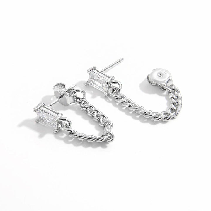 925 Sterling Silver Zircon Chain Earrings for Elegant Style