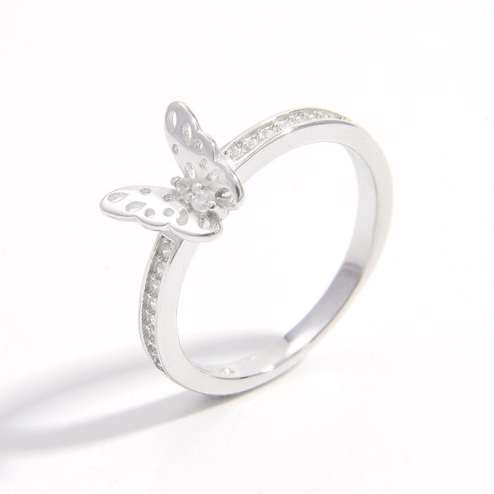 925 Sterling Silver Inlaid Zircon Butterfly Ring for Women