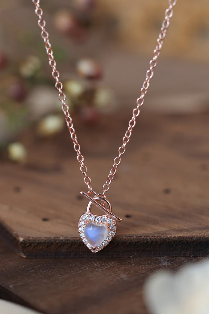 Moonstone Heart Lock Pendant Necklace in Sterling Silver