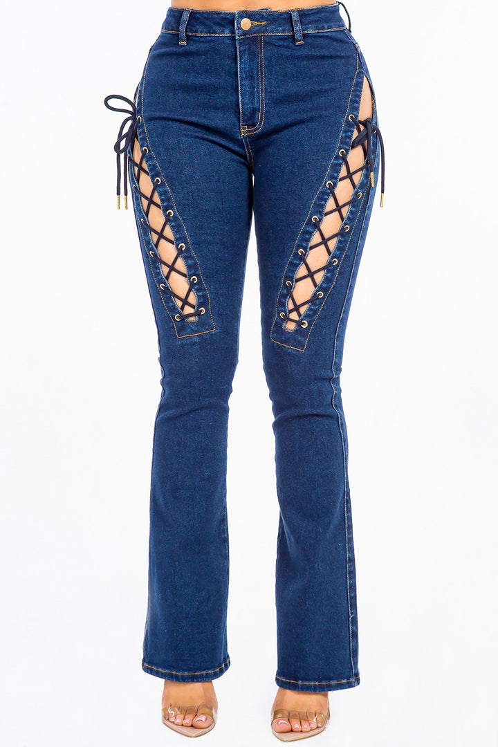 Lace-Up High Rise Denim by American Bazi for Women