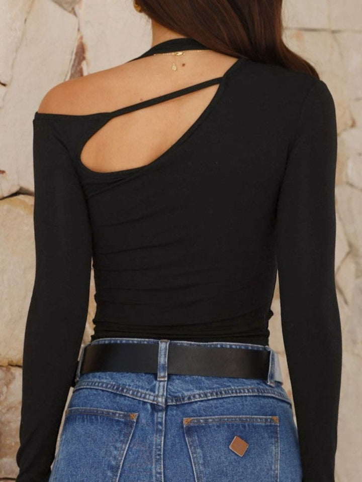 Cutout Asymmetrical Neck Long Sleeve T-Shirt for Women