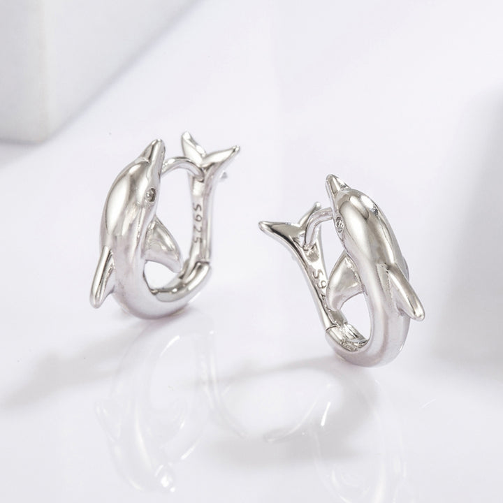 925 Sterling Silver Zircon Dolphin Earrings for Women