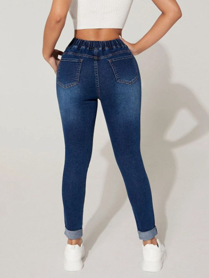 Cropped Adjustable Denim Joggers for Chic Everyday Style