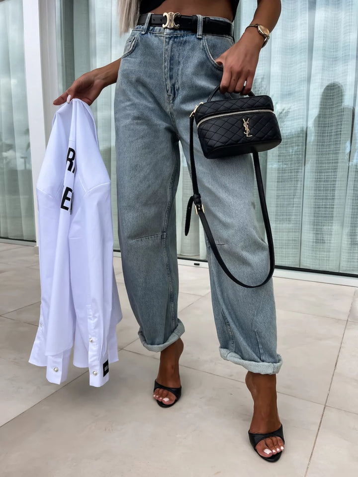 Chic High Waist Wide Leg Denim Pants
