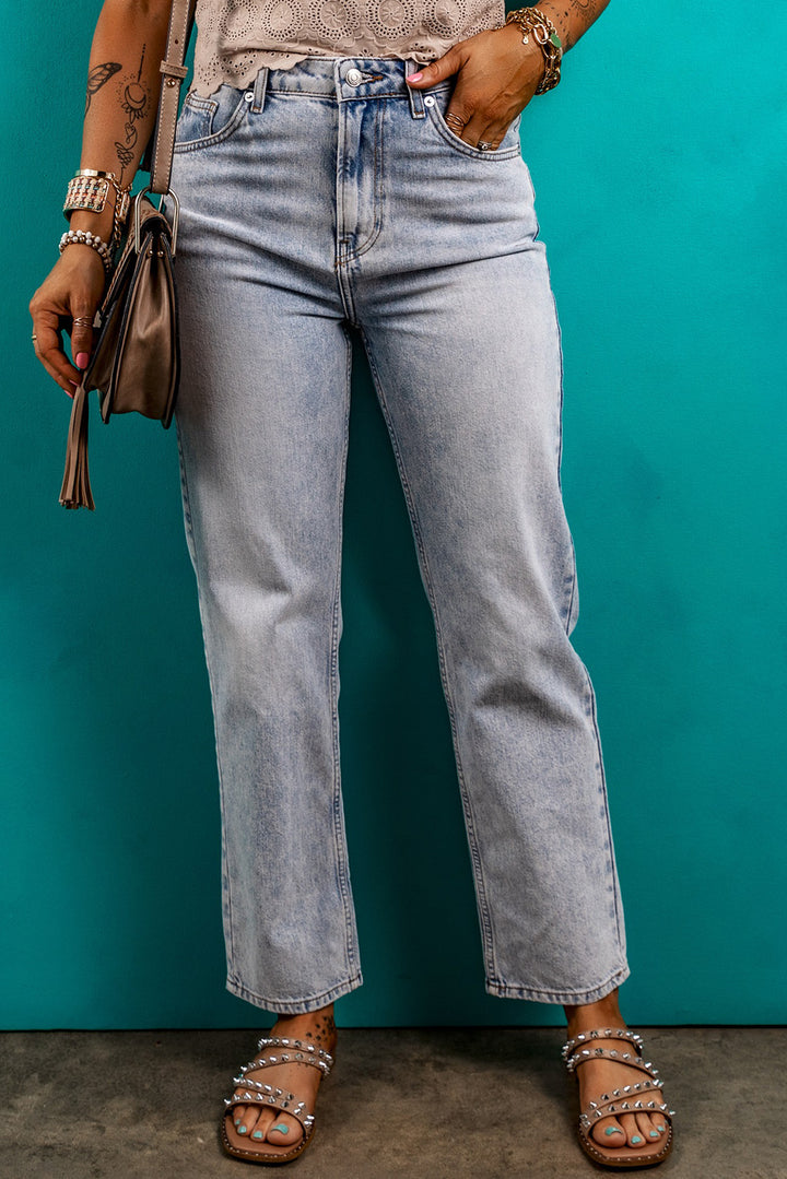 Chic Mid-Rise Denim Pants with Functional Pockets for Women