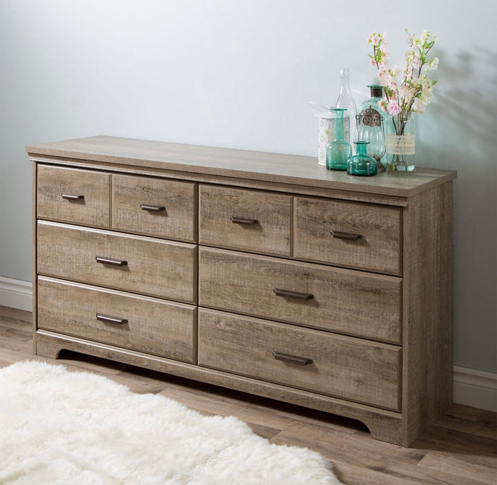 Bedroom 6-Drawer Double Dresser Wardrobe Cabinet in Grey Maple Finish