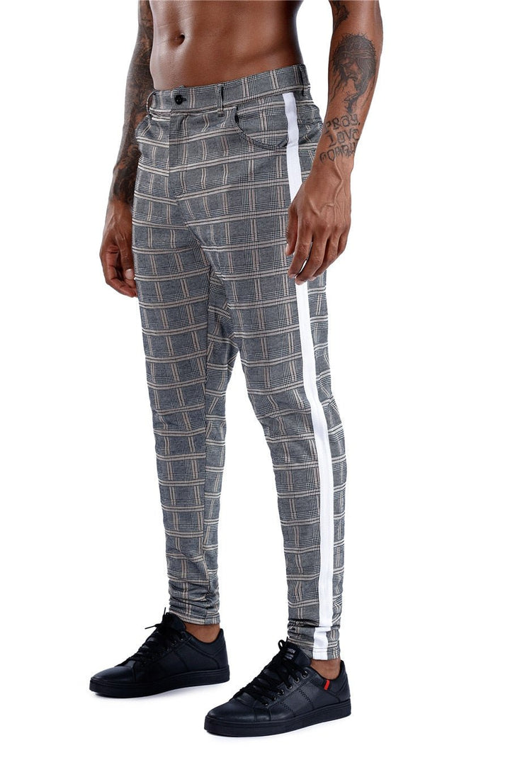 Men's Stylish Slim Fit Plaid Stretch Joggers Urban Wear