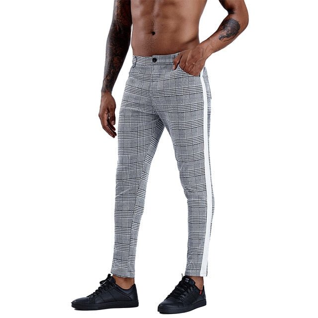 Men's Stylish Slim Fit Plaid Stretch Joggers Urban Wear