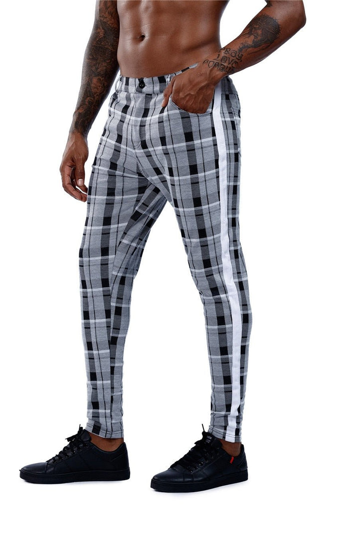 Men's Stylish Slim Fit Plaid Stretch Joggers Urban Wear