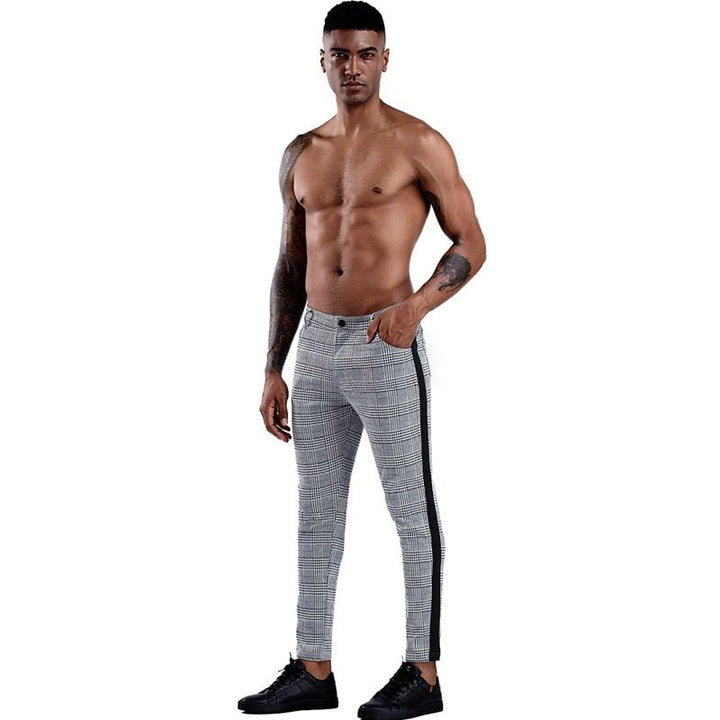 Men's Stylish Slim Fit Plaid Stretch Joggers Urban Wear