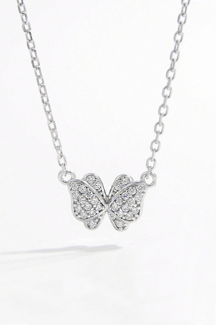 925 Sterling Silver Zircon Butterfly Pendant Necklace for Women